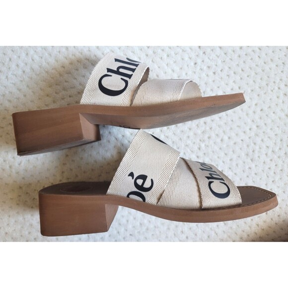 Chloe Woody Heeled Sole Slide Mule Sandals,  39 - Picture 4 of 11